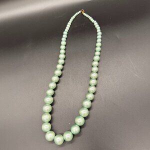 Vintage 1950s Aqua Blue Beaded Necklace | 30 Inch Graduated Beads | Retro Mid Ce